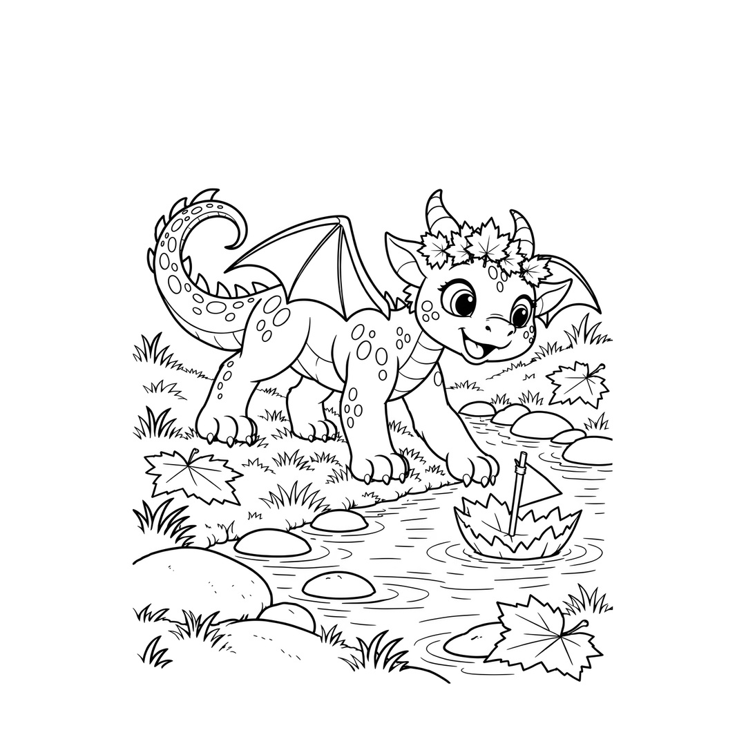 Published Autumn Adventures dragon coloring illustration