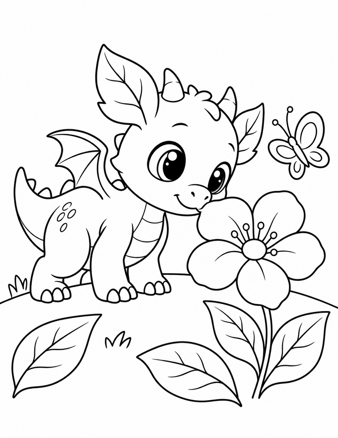 An actual spring dragon coloring page from Tiny Dragons, Big Adventures